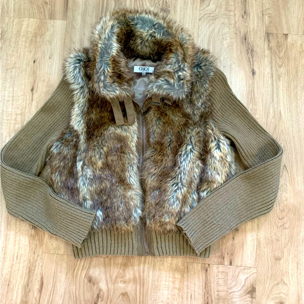 Fuzzy Army Green and Animal Print Jacket / Sweater